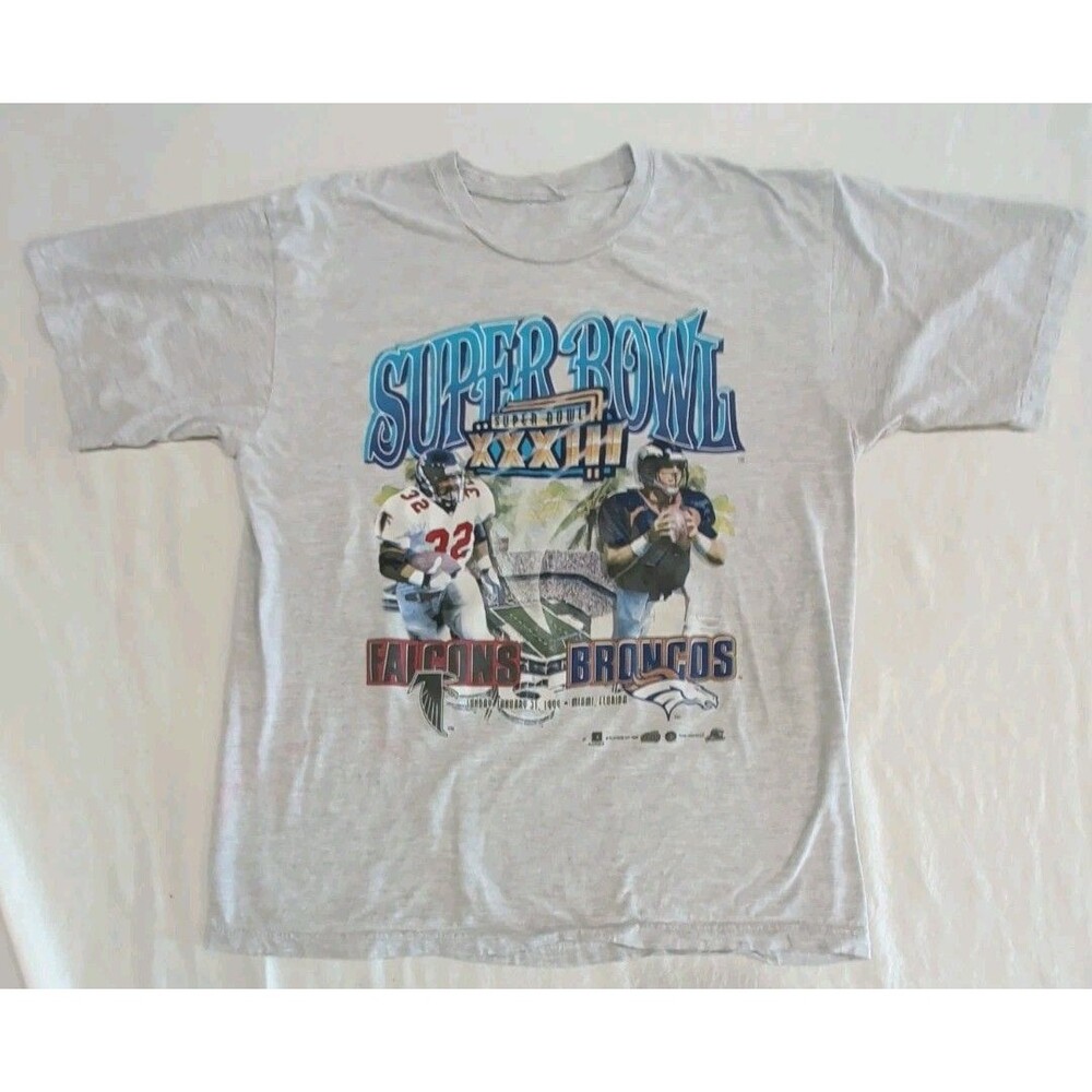 Vintage 1999 Denver Broncos vs Atlanta Falcons Super Bowl XXXIII Tshirt Adult XL